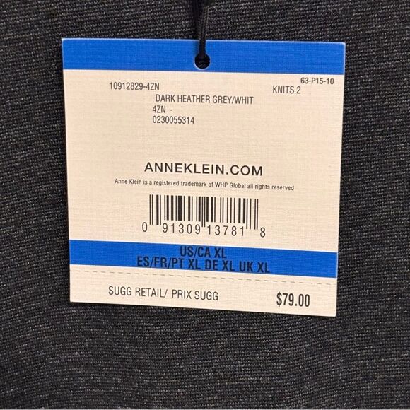 Anne Klein | Women’s Dark Grey Sweatshirt Pullover Top White Sheer Trim Size XL - Picture 15 of 15